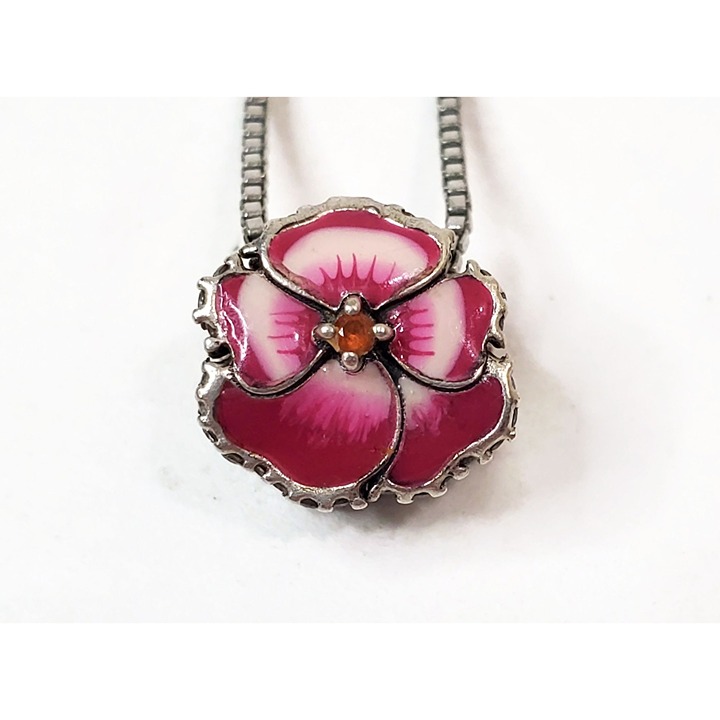 Pandora Pink Pansy 925 ALE S Flower Charm on Silver Tone Chain 20