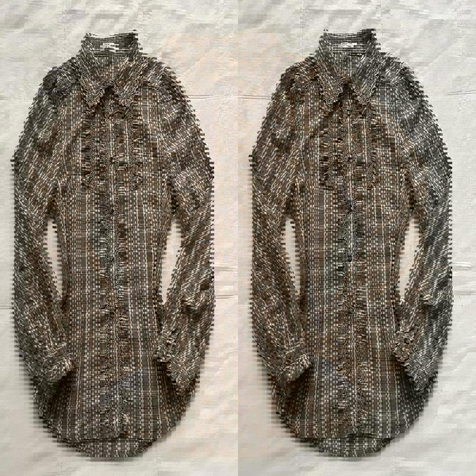 Axes Femme brown and tan stripe ruffle bib long sleeve top