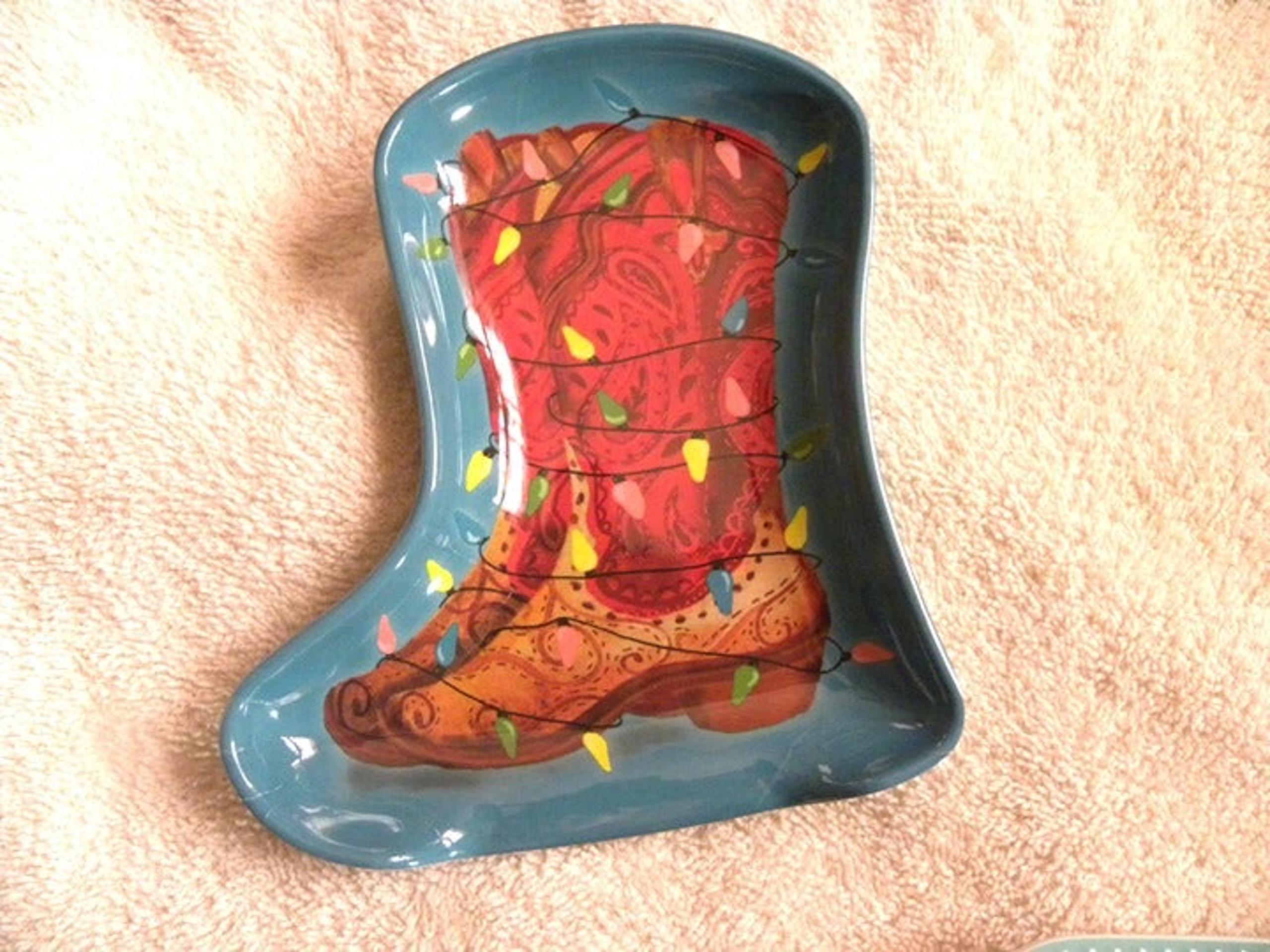 THREE Pioneer Woman Melamine Christmas Holiday Appetizer Dessert Boot Plates NEW