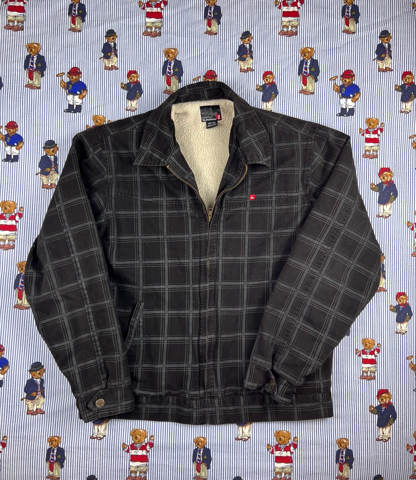 Vintage Y2K Quiksilver Sherpa Fleece Lined Full Zip Bomber Jacket Size Small