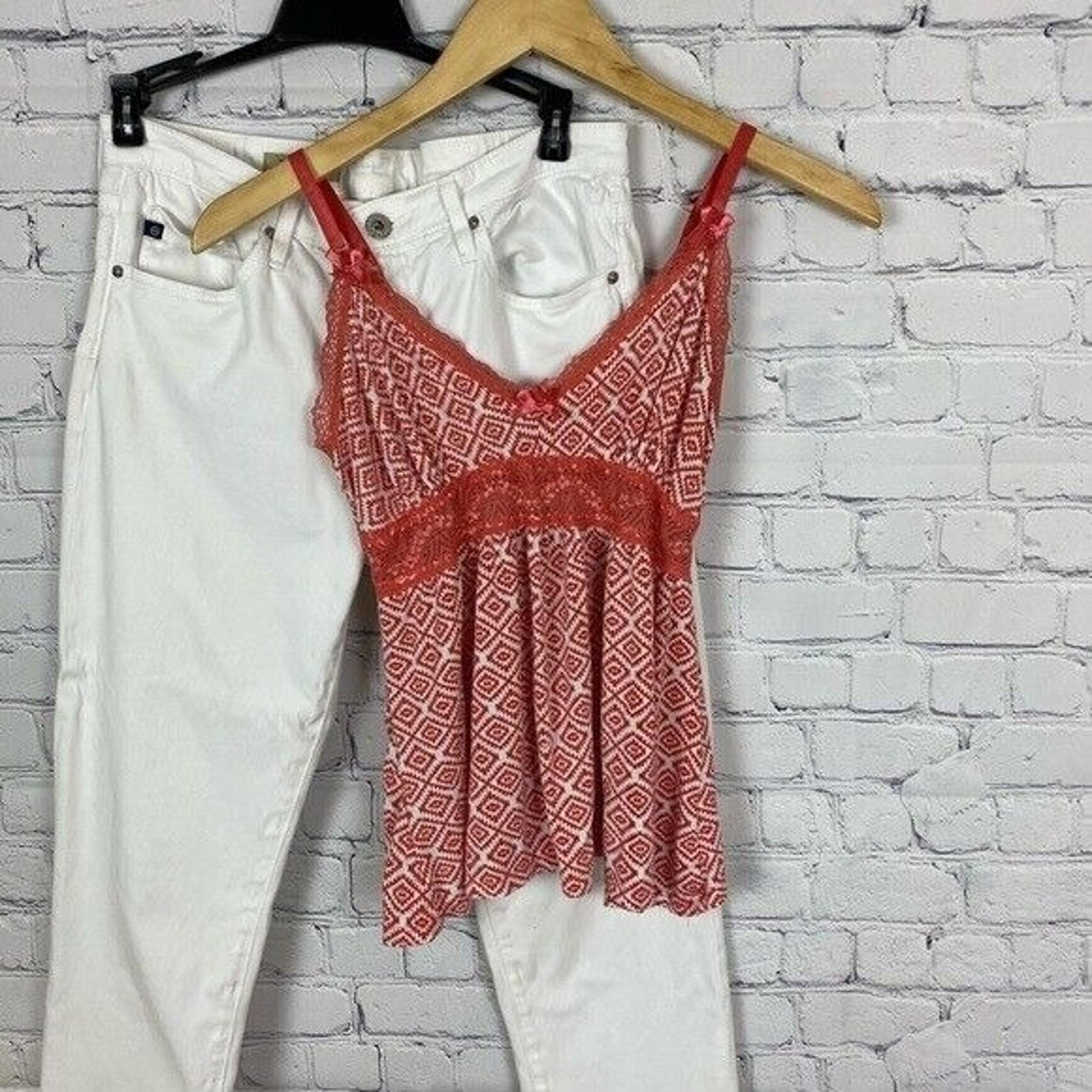 Marilyn Monroe Womens Emboridered Camisole Top Tank Orange & Cream Sz Small