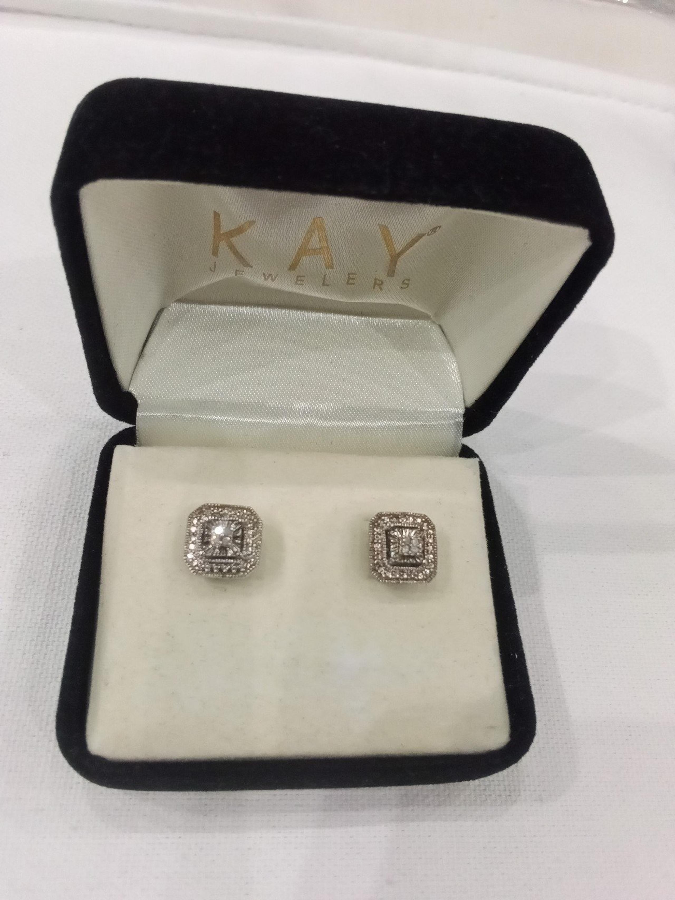 Kay's Jewelers Sterling Silver, Octagon Shaped Diamond Post Earrings.