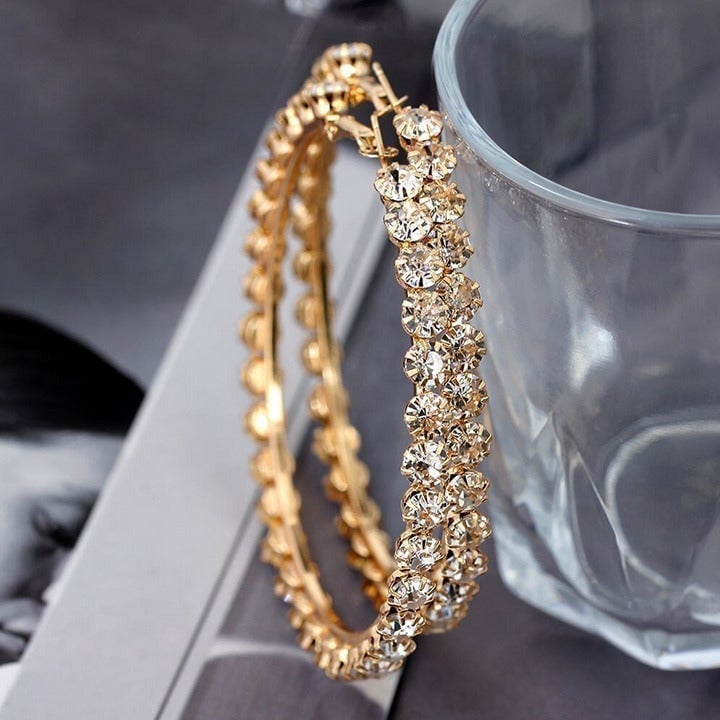 2 Large 14K Gold Chunky Hoop Earrings Womens Hoops 2ct Diamond Big Jewelry 14 K