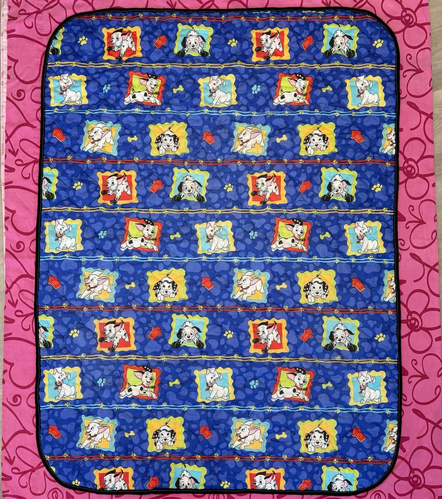 Vintage 90's Disney 101 Dalmatians Toddler Crib Quilt Throw Blanket Rare