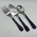 3 Pc Vtg Fiesta Swirl Flatware Serving Set Blue Pie Server Slotted Spoon Fork