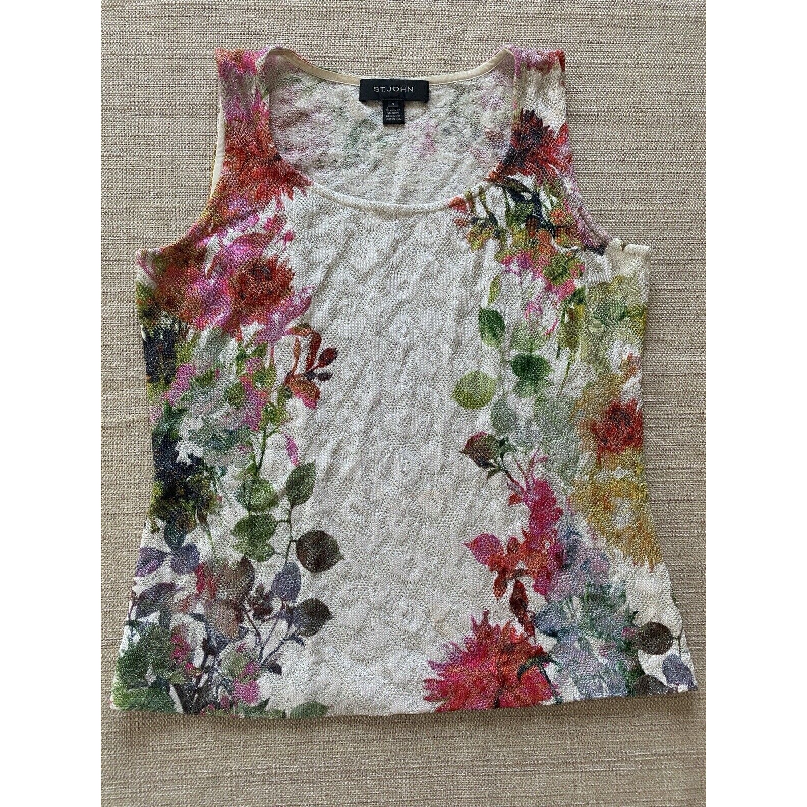 ST. JOHN Floral Print Scoop Neck Top S