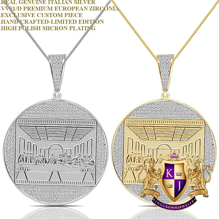 Real Sterling Silver Last Supper Jesus Apostles Gospel Charm Pendant +Free Chain