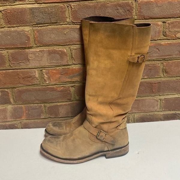 Liberty Black Tan Stone Washed Leather Riding Boot Sz 9.5