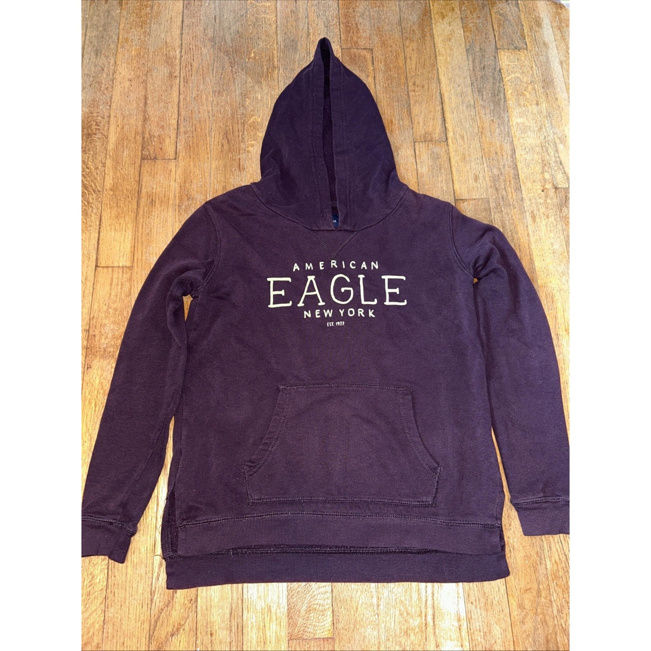 American Eagle New York Hoodie Men XS Dark Purple Missing Drawstring
