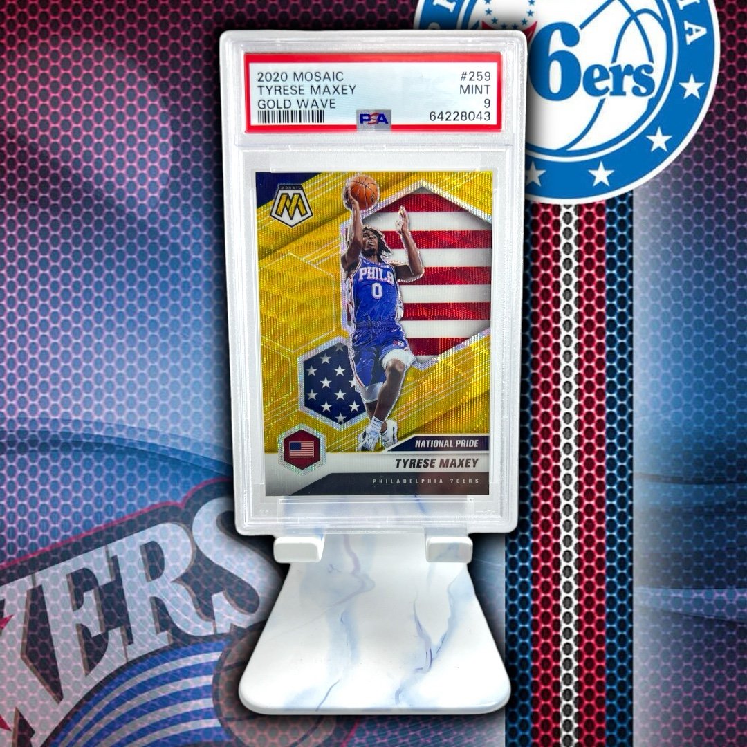 Tyrese Maxey Rookie Mosaic Gold Wave National Pride Prizm PSA 9 76ers