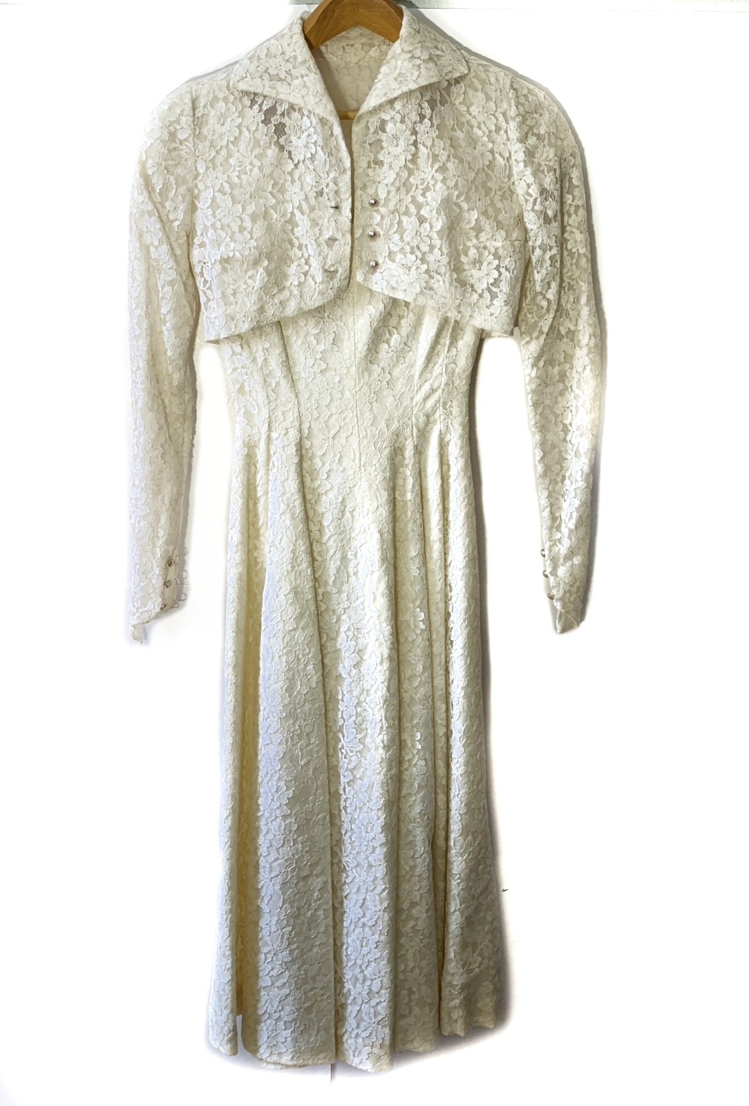 Vintage Ivory Lace Midi Wedding Dress Size Small