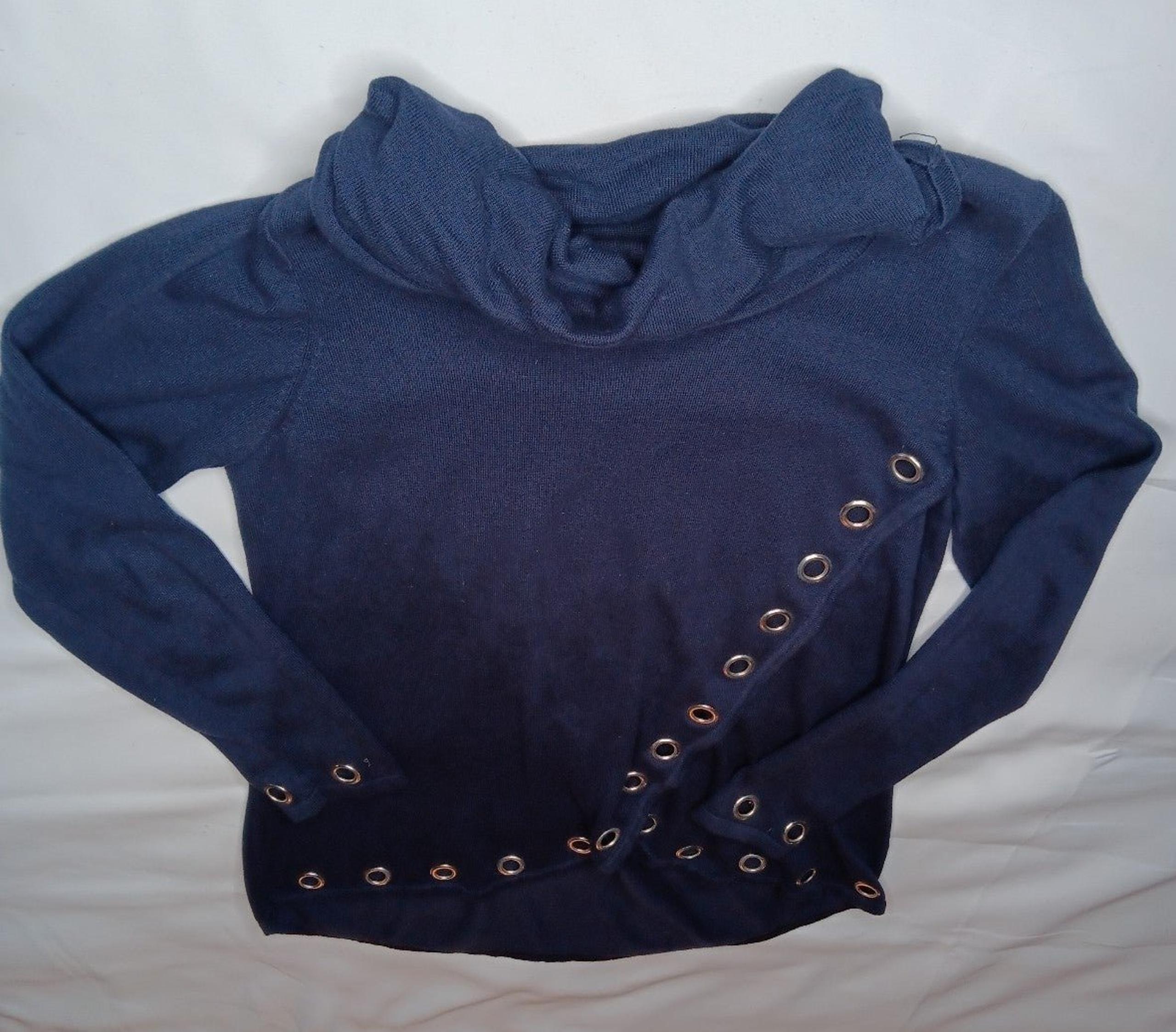 Belldini Sweater Womens Large Blue Grommet Trim Crossover Cowl Neck !!
