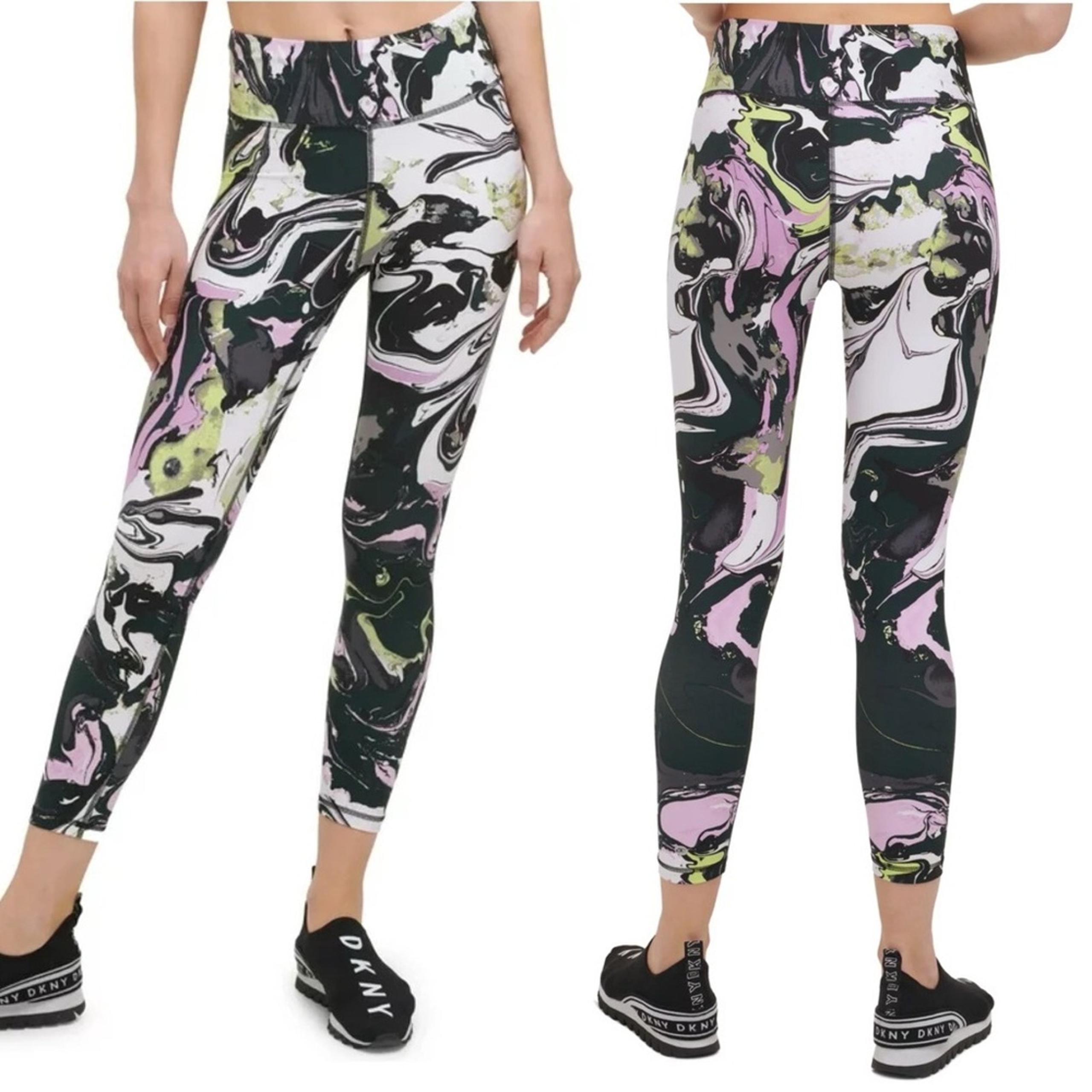DKNY Sport Marble Print High Waisted Cropped Workout Leggings Women’s Size Large