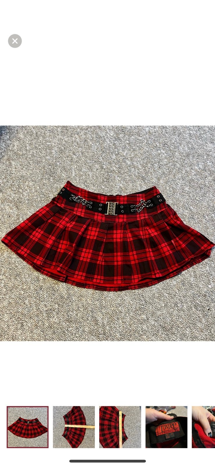 Tripp NYC Red Plaid Chain Skirt Pyramid Buckle Medium H
