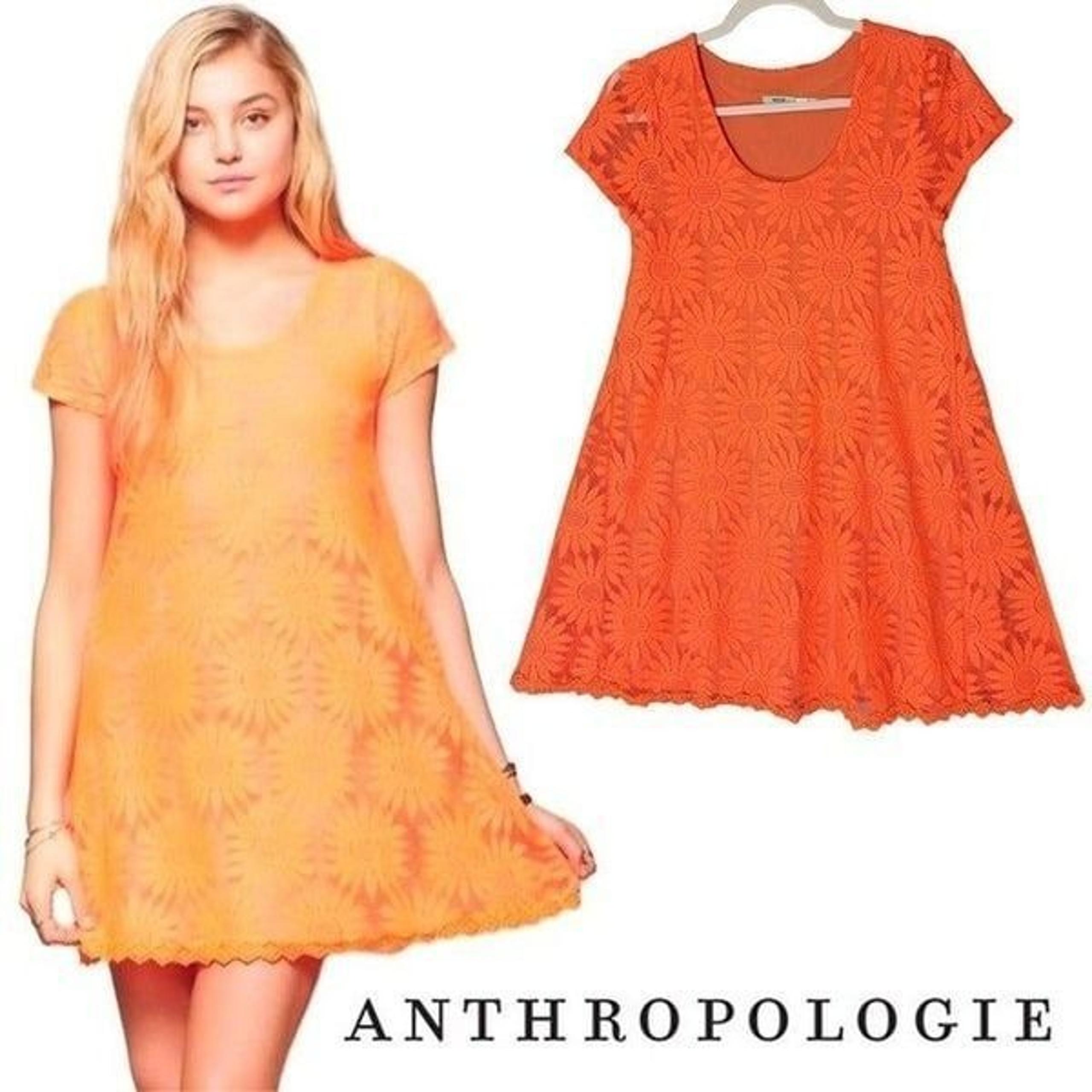Kimchi Blue by Anthropologie Bright Orange Sunflower Mini Dress S Fit and Flare