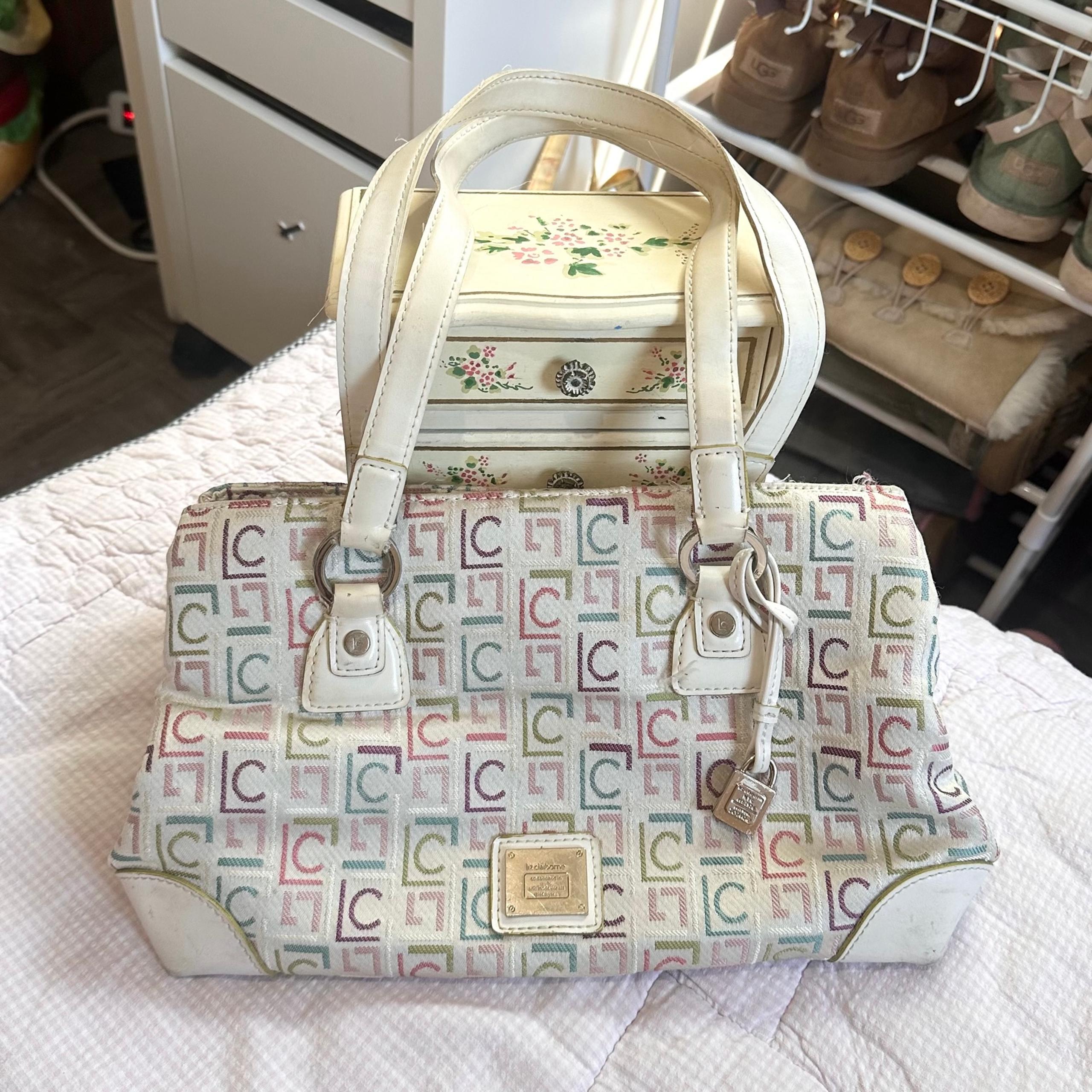 Y2K white and pastel Liz Claiborne monogram shoulder bag
