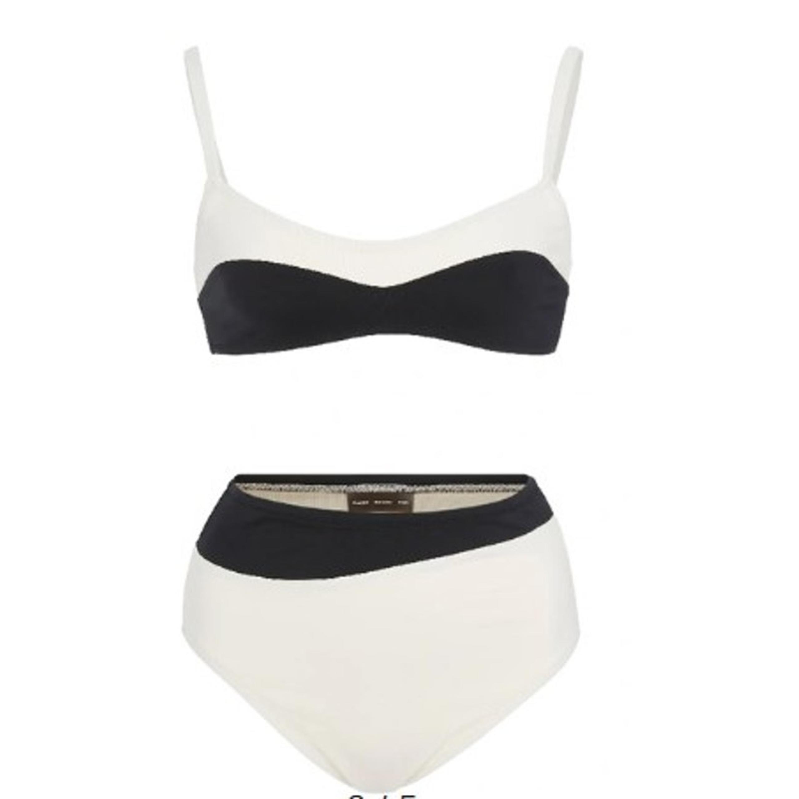 NEW PROENZA SCHOULER Colorblock Bralette Highwaist Bikini Swim Black Cream XS