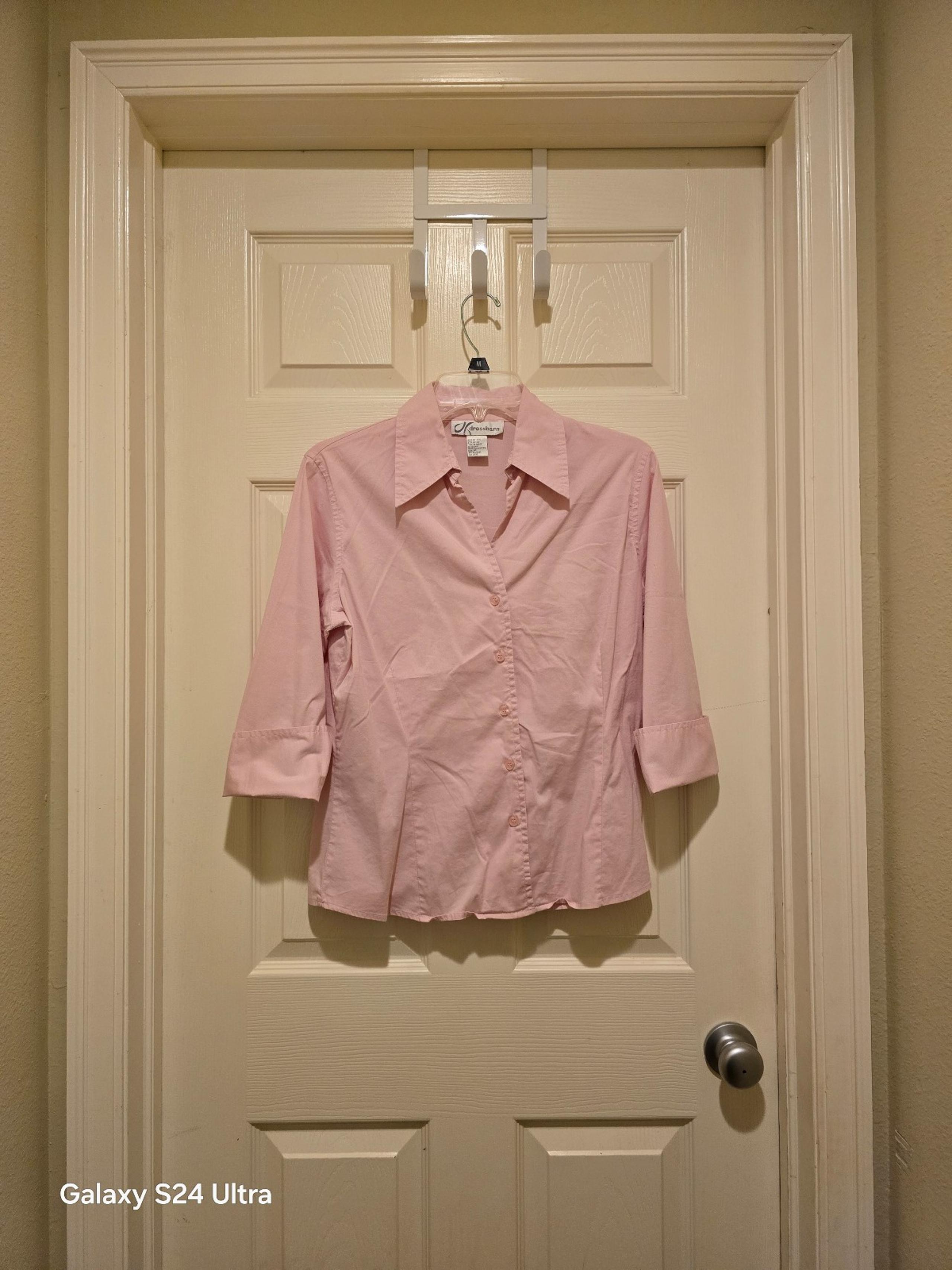 Dress Barn 3/4 sleeve pink Button Down Shirt blouse top size M medium