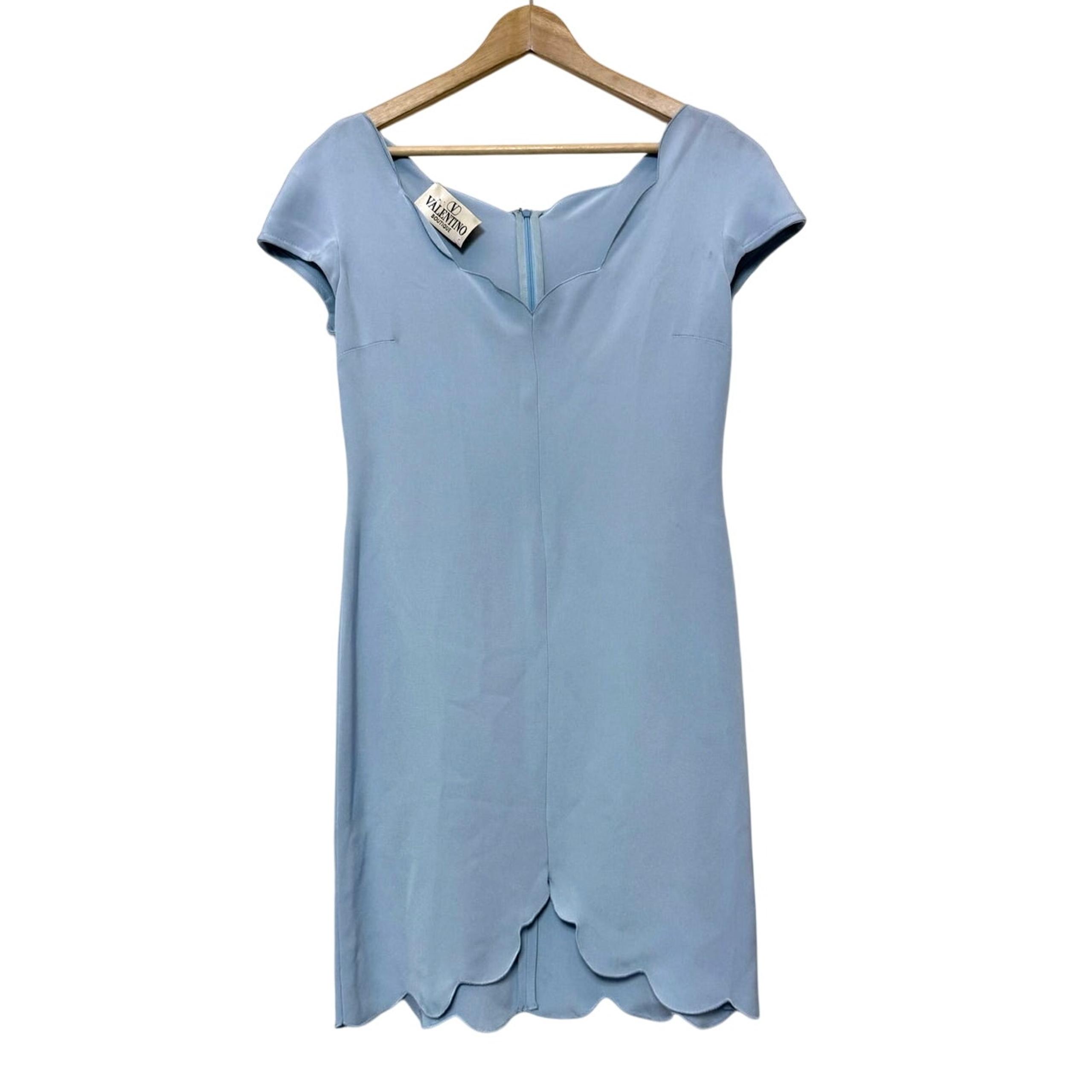 VALENTINO Boutique vintage baby pastel blue scalloped 100% silk short mini dress