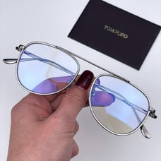 Tom Ford FT5691-B 014 Eyeglasses Ruthenium Havana Blue Block Unisex Pilot