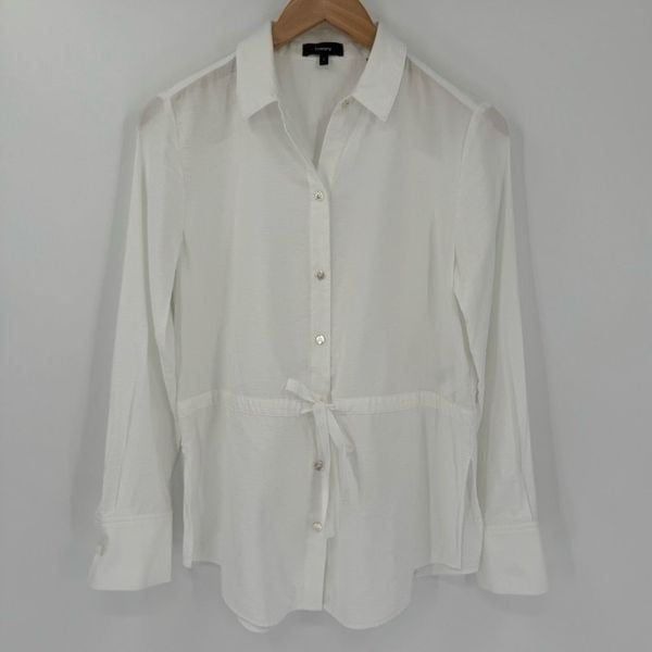 Theory Tied Button Down Florian Twill Long Sleeve Top Women Small White