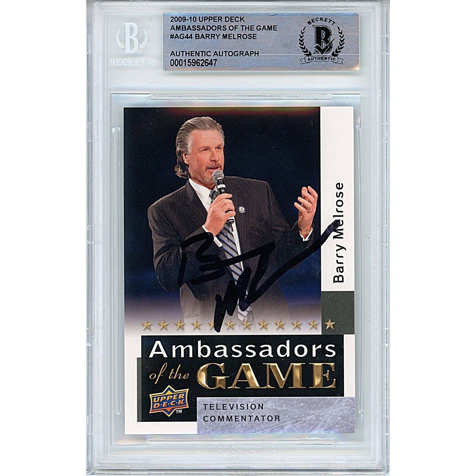 Barry Melrose Autographed Hockey Card 2009-10 Upper Deck Ambassadors of the Game