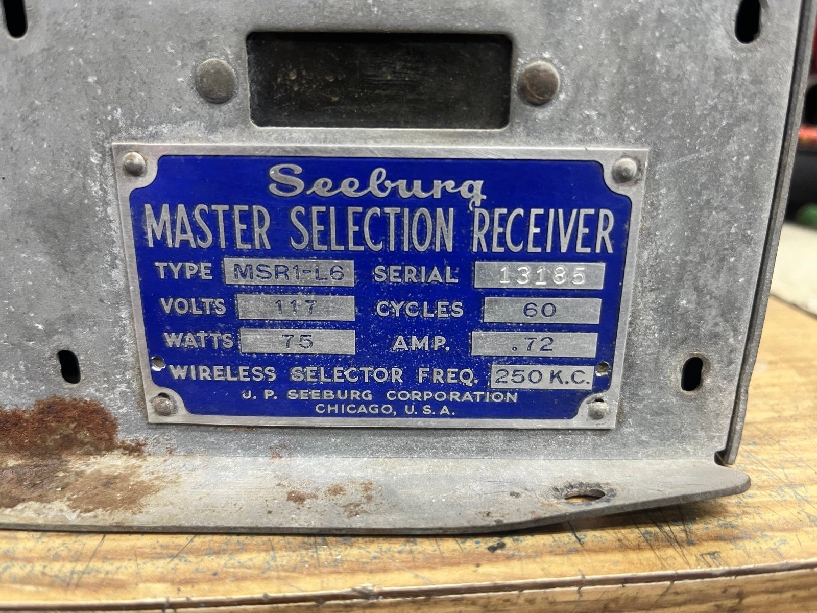 JUKEBOX SEEBURG MSR1 -L6 MASTER SELECTION RECEIVER- UNTESTED