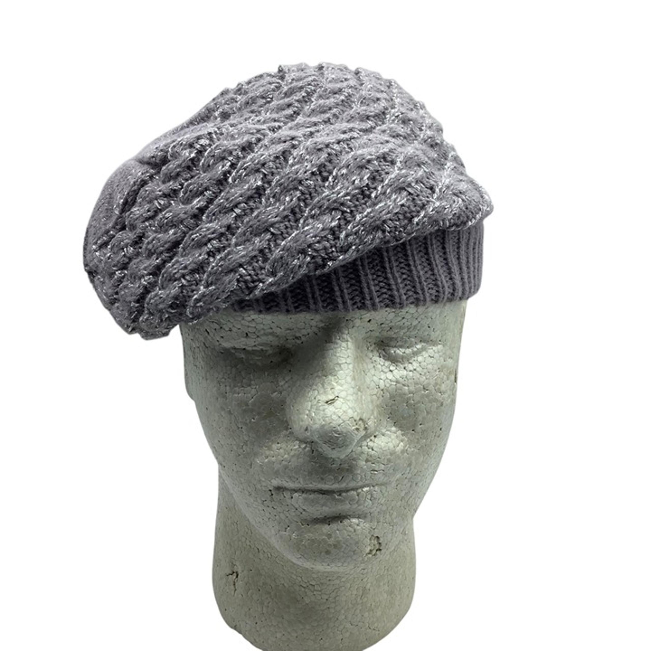Scala Pronto Purple Knit Beret Hat Cap Metallic Thread Accent Women One Size