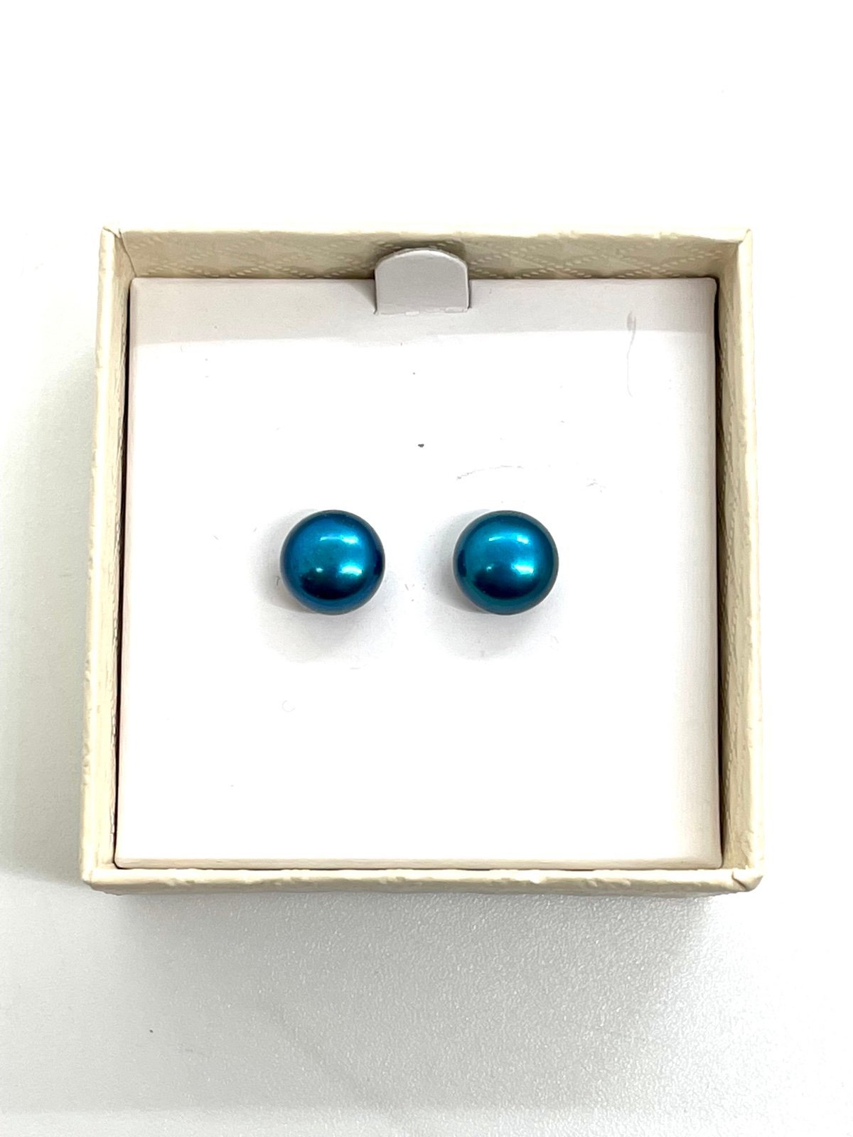 Peacock Teal Blue Post Pearl Earrings