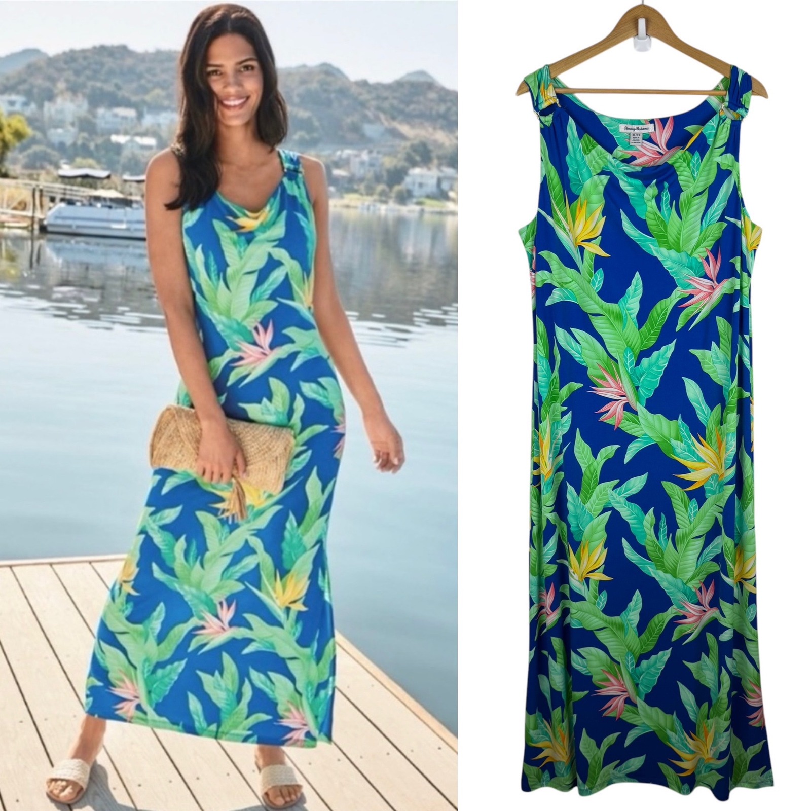 Tommy Bahama Womens Nirvana Night Maxi Dress Size XL Tropical Vacation Beachy
