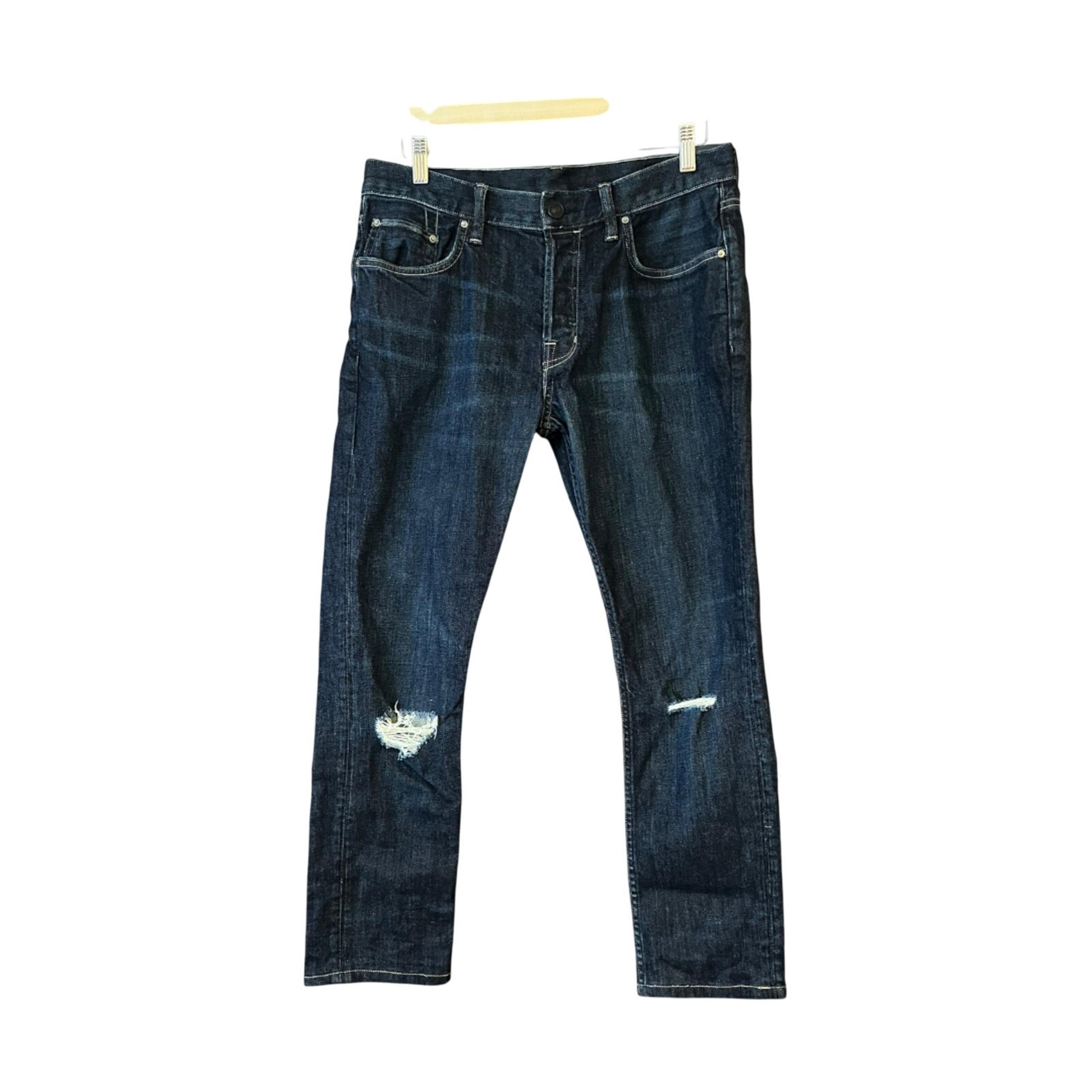 ALLSAINTS Men's Cigarette Straight Cropped Jeans Distressed Dark Wash Blue SZ 32