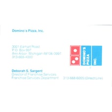 Deborah S. Sargent Domino's Pizza Ann Arbor MI Vintage Business Card SD8-B6