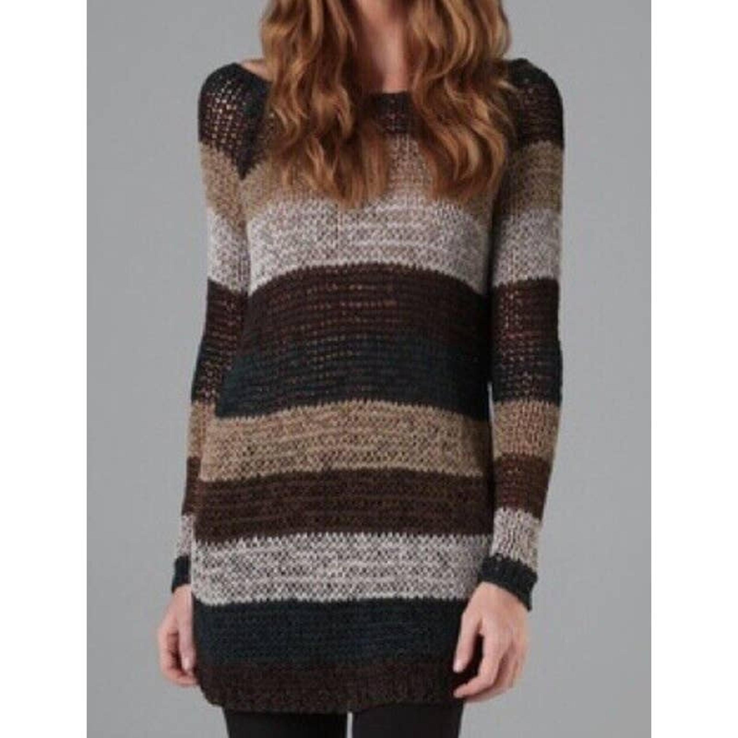 Theory Women's Nimue Open Knit Sweater M Brown Green Striped Scoop Back EUC!