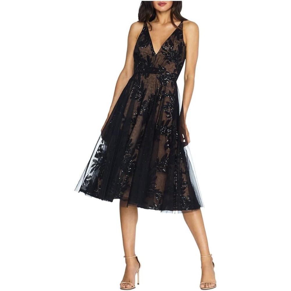 NWT Dress the Population Courtney Sequin Lace Midi Dress Women's Black SZ Small