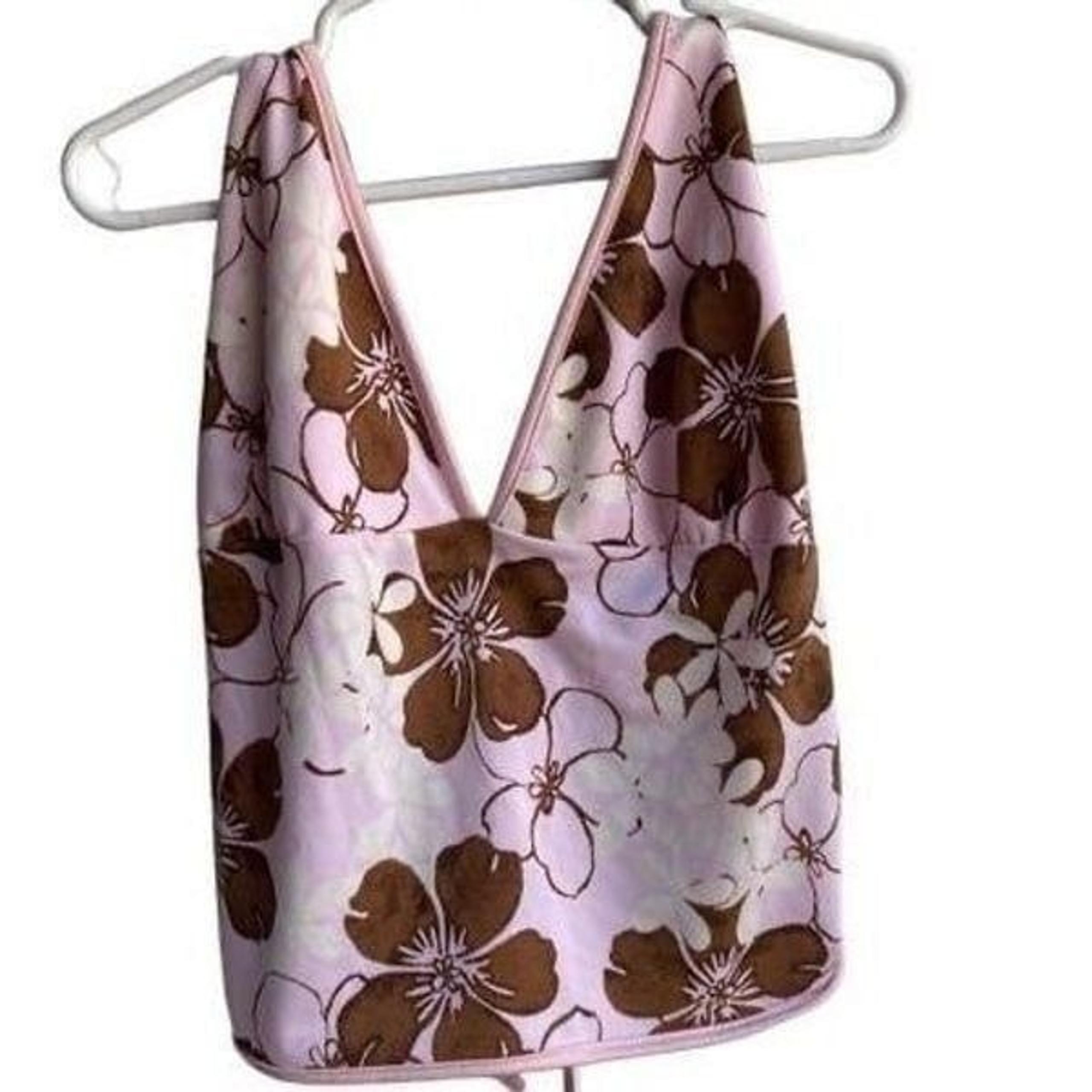 Vintage, wet, seal, women’s pink floral, halter top Y2k size large