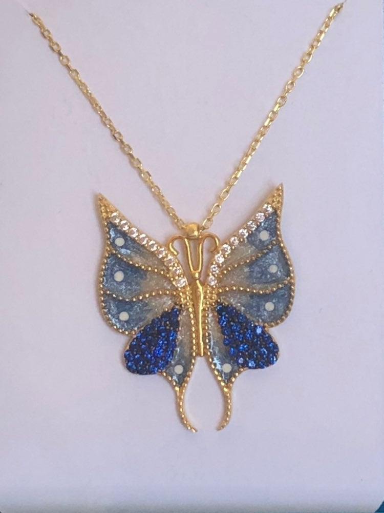 Butterfly sapphire stone 925 silver necklace