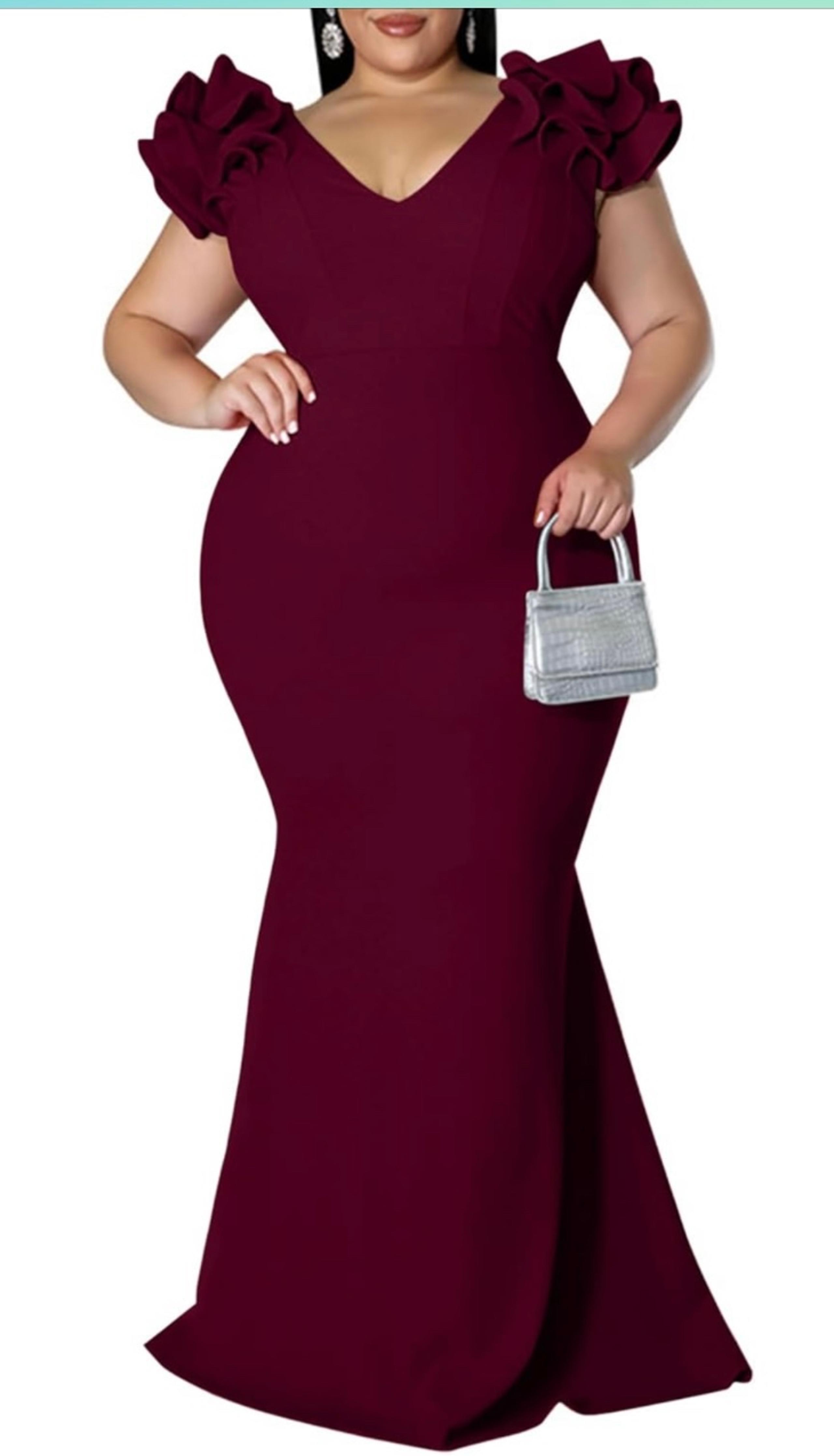 Elegant V Neck Ruffle Sleeves Mermaid Dress