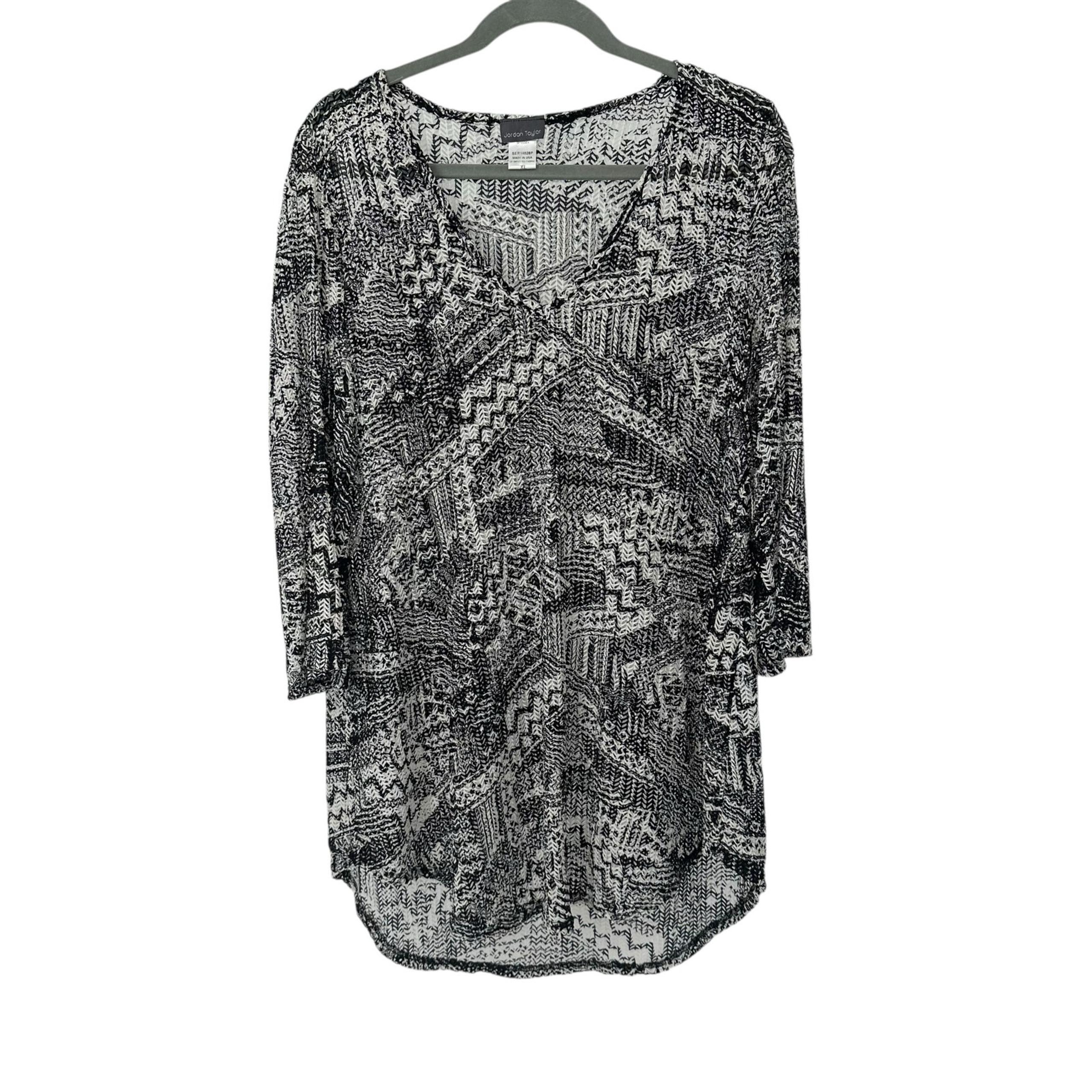 Jordan Taylor Black White Mesh Abstract Print Swimsuit Coverup XL