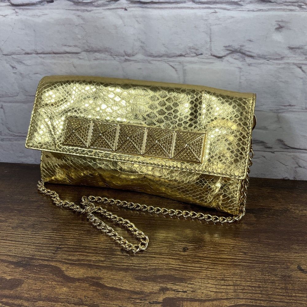 MICHAEL KORS Gold Leather Evening Bag Purse Clutch Removable Chain Strap