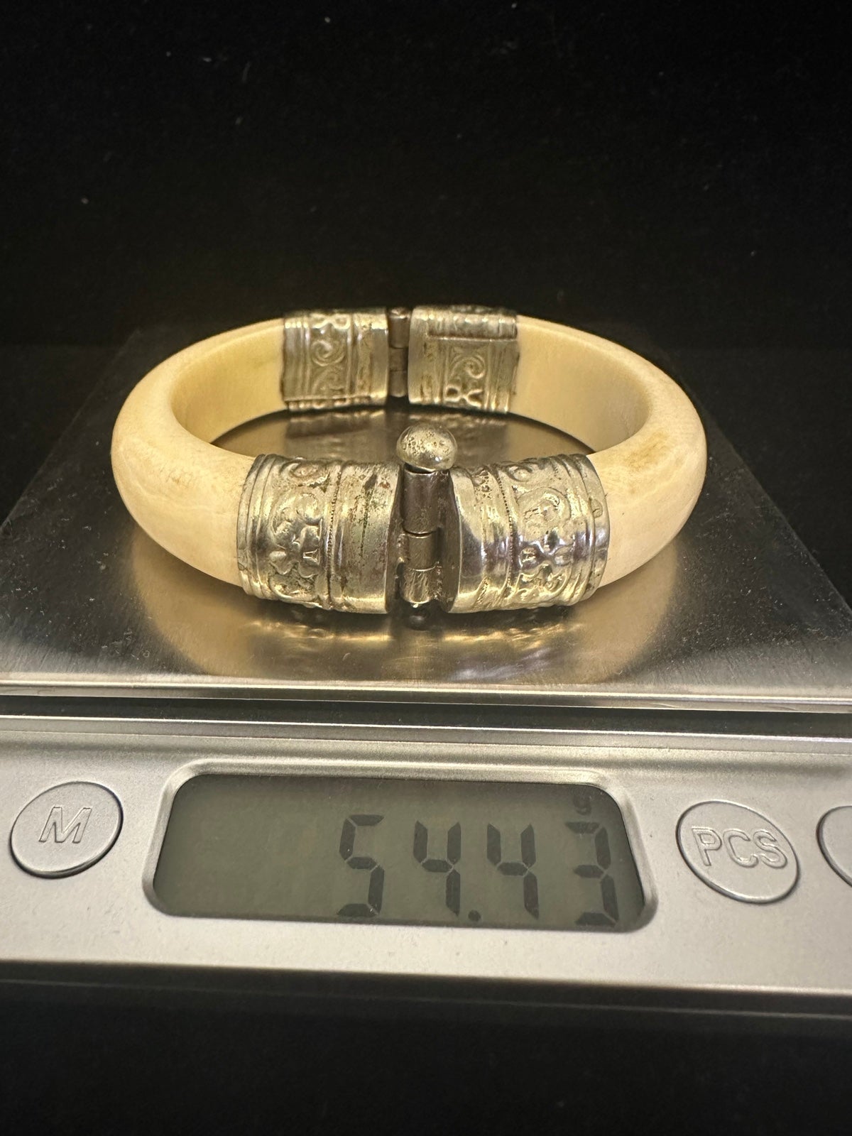 Carved Thick Bovine Bone Clasp Bangle Bracelet