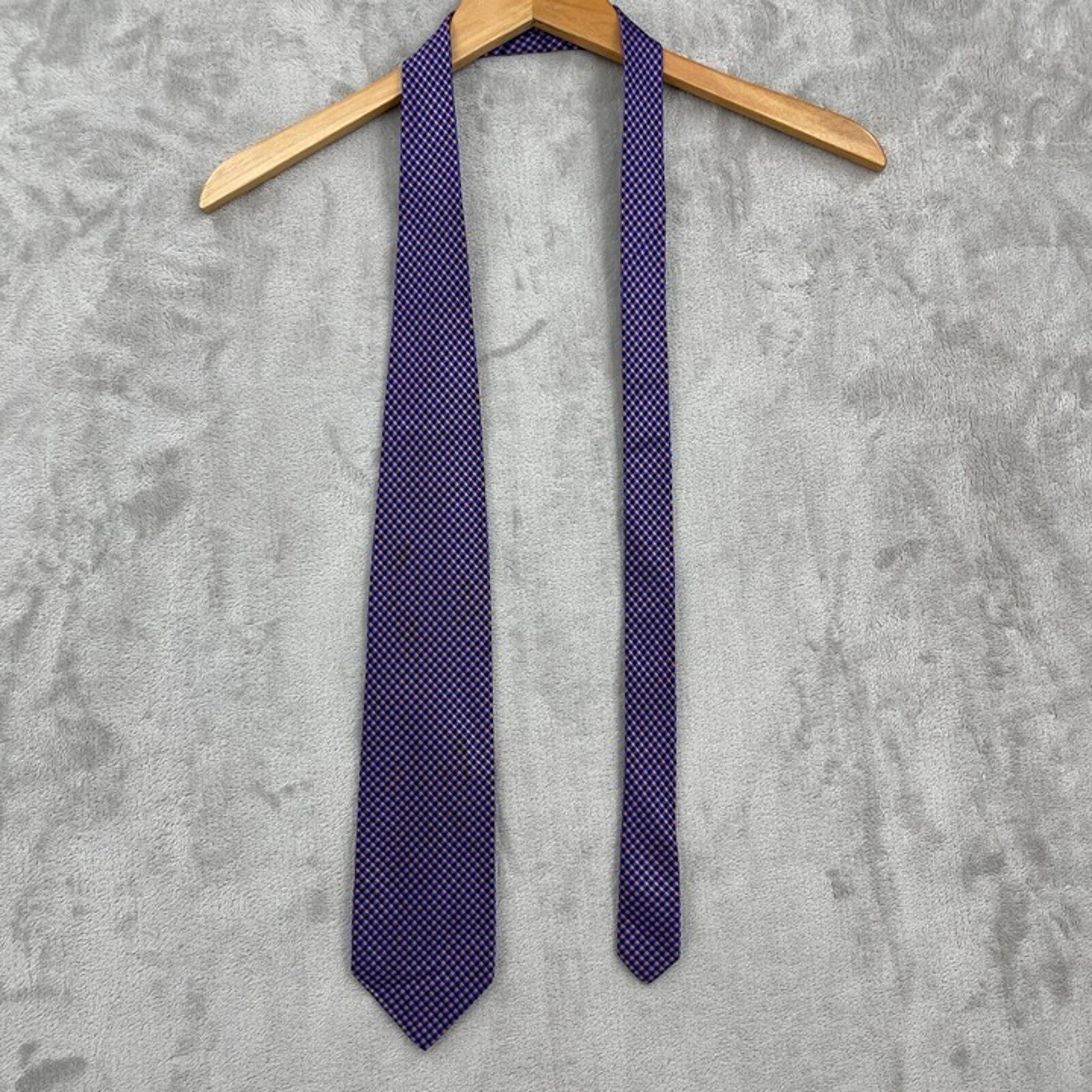 Homme Blue Black Orange Checked Woven Neck Tie Made in Japan Takada - Kenzo