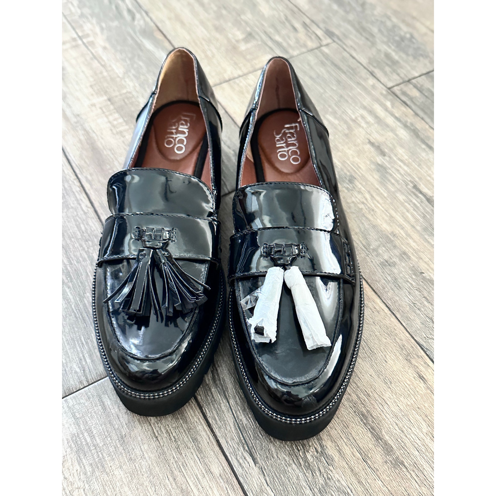 Franco Sarto Women's Black Patent Leather Carolynn Brody Tassel Loafer Size 8