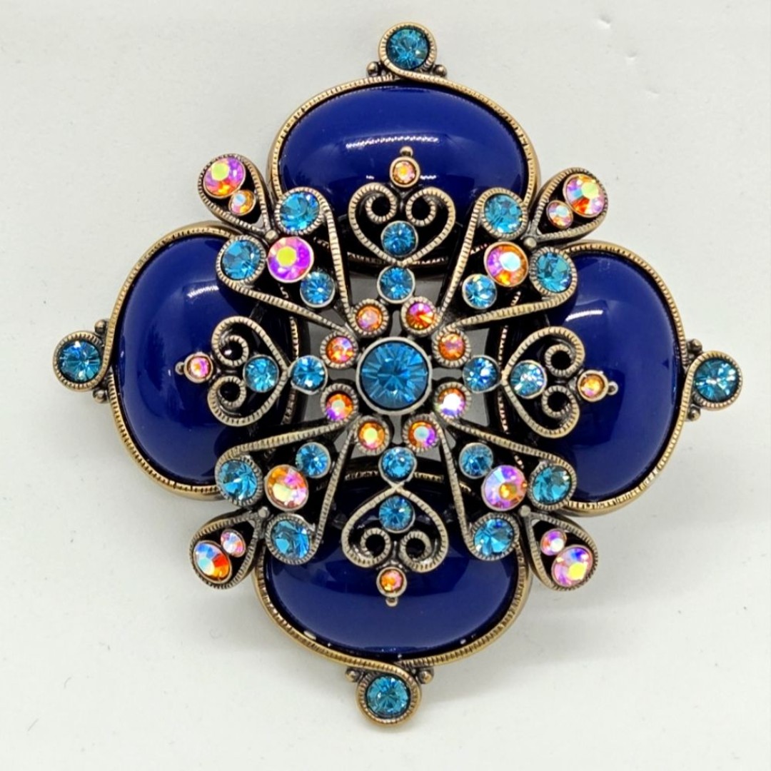 RARE Joan Rivers Brooch Lapis, Baby Blue Orange and Pink Swarovski Crystals