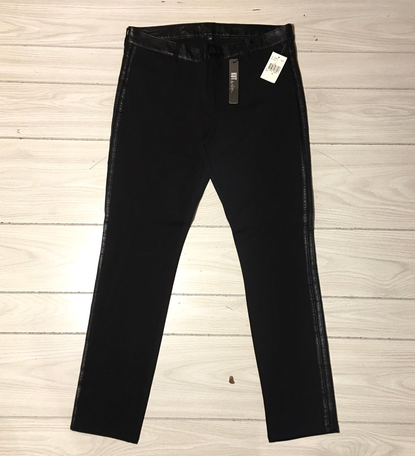 Kut From The Kloth Pants Faux Leather Strips Womens Size 14 Black Stretch