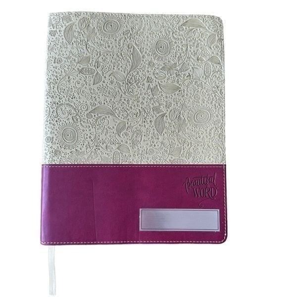 Beautiful Word Bible NIV Embossed Tan Red Two Tone Illustrated Faux Leather Chic
