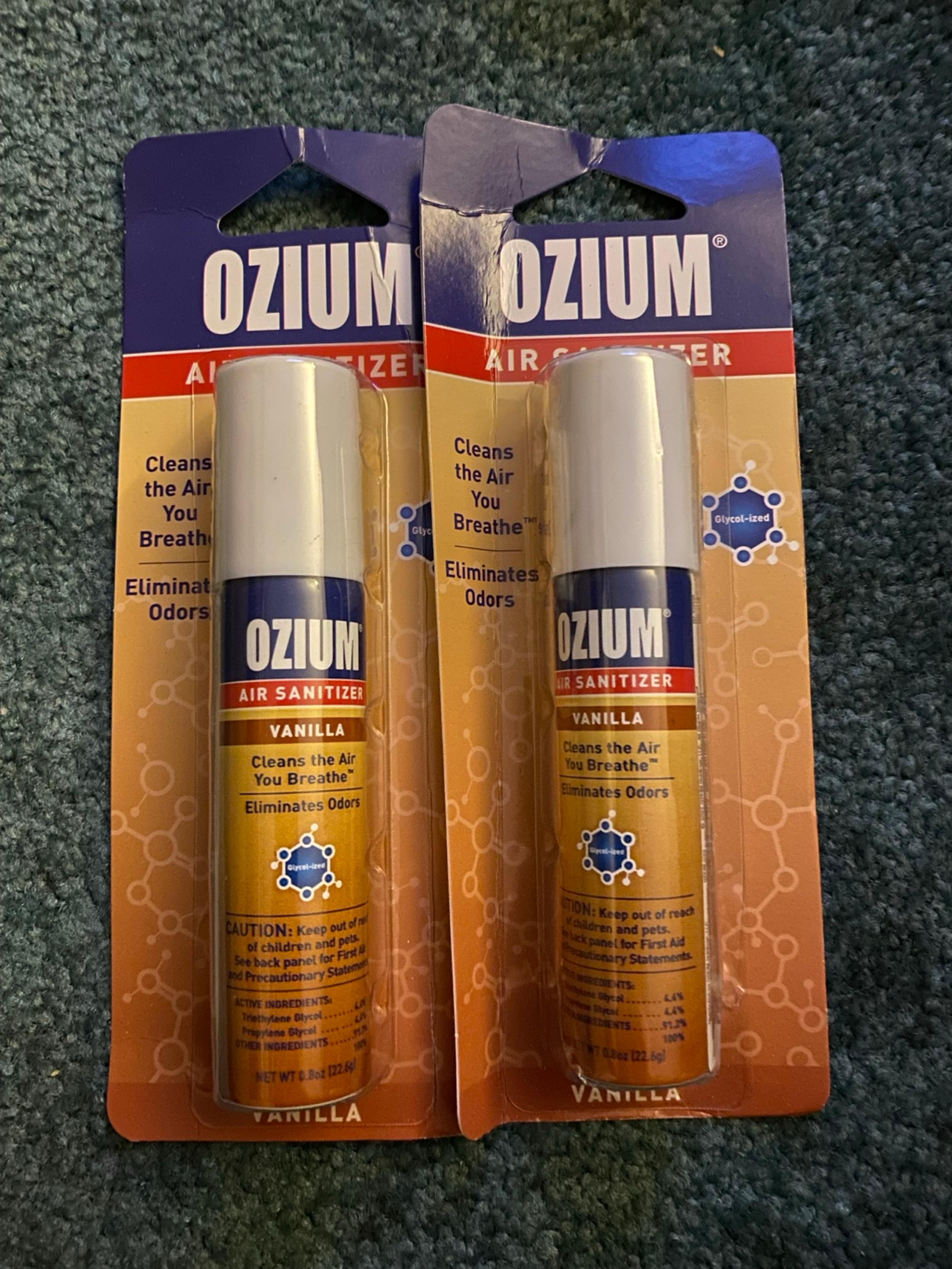 2 can OZIUM Air Sanitizer Spray, Vanilla Scented, 0.8 oz 22.6g