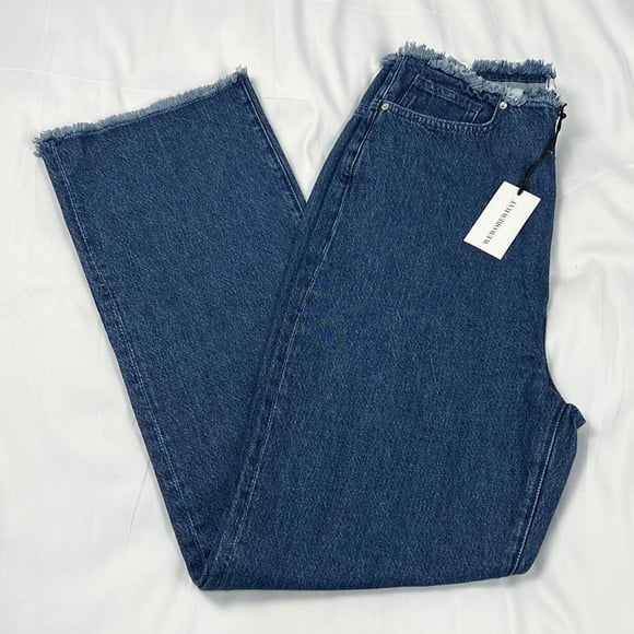 WeWoreWhat NEW Frayed Straight Jean in True Blue Size 31