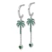 Sterling Silver Rhodium-plated Green CZ Palm Tree Heart Post Hoop Earrings