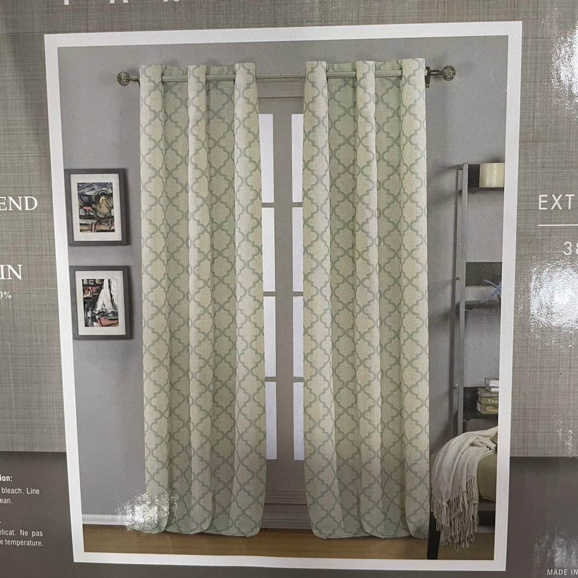 Natural Linen Blend Moroccan Print Long Curtain