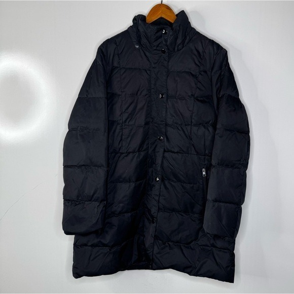 Lands’ End Black Long Puffer Coat Size Large
